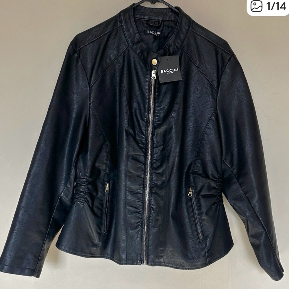 Nwt Baccini Black Faux Leather Zip Jacket Womens Plus Sz 2x